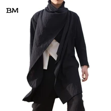 Китайский стиль, Мужской плащ, куртка, мужские хлопковые и льняные однотонные длинные пальто, верхняя одежда для мужчин, s хип-хоп, Повседневная Осенняя ветровка