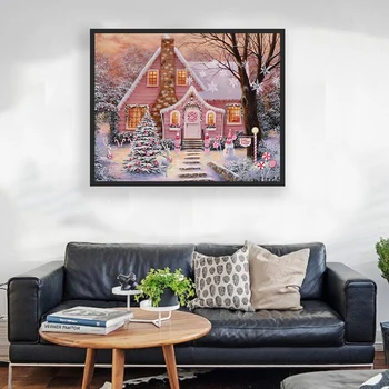 

Full Round Drill 5D DIY Diamond Painting "Pink House" Embroidery Cross Stitch 5D Home Decor Gift