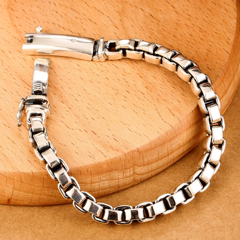 Cigovo925 Серебряный квадратный браслет тайский серебряный агрессивный мужской толстый браслет Ретро Личность коробка браслет