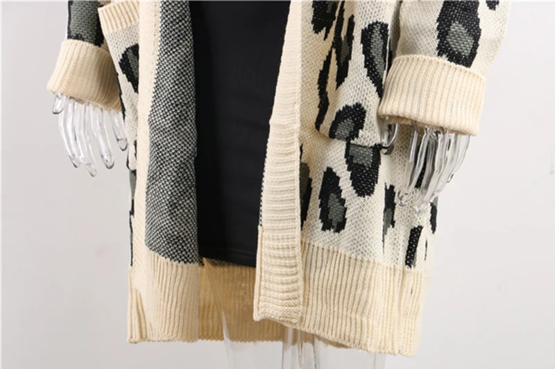 Nadafair Леопардовый длинный кардиган женский осенний Повседневный плюс размер зима над размером d вязаный кардиган женский свитер-пуловер пальто