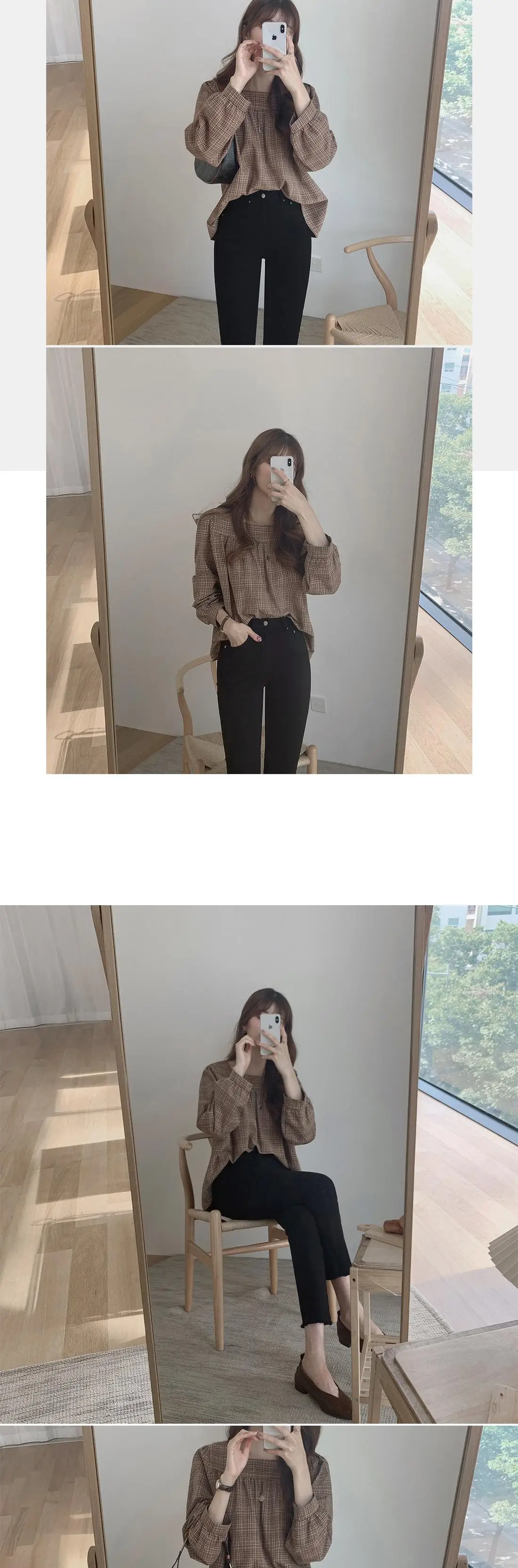 Plaid New Womens Blouses Summer Tops Femme Casual Women Shirt Long Sleeve Cotton Girls women Blouse New Blusas Solid Loose