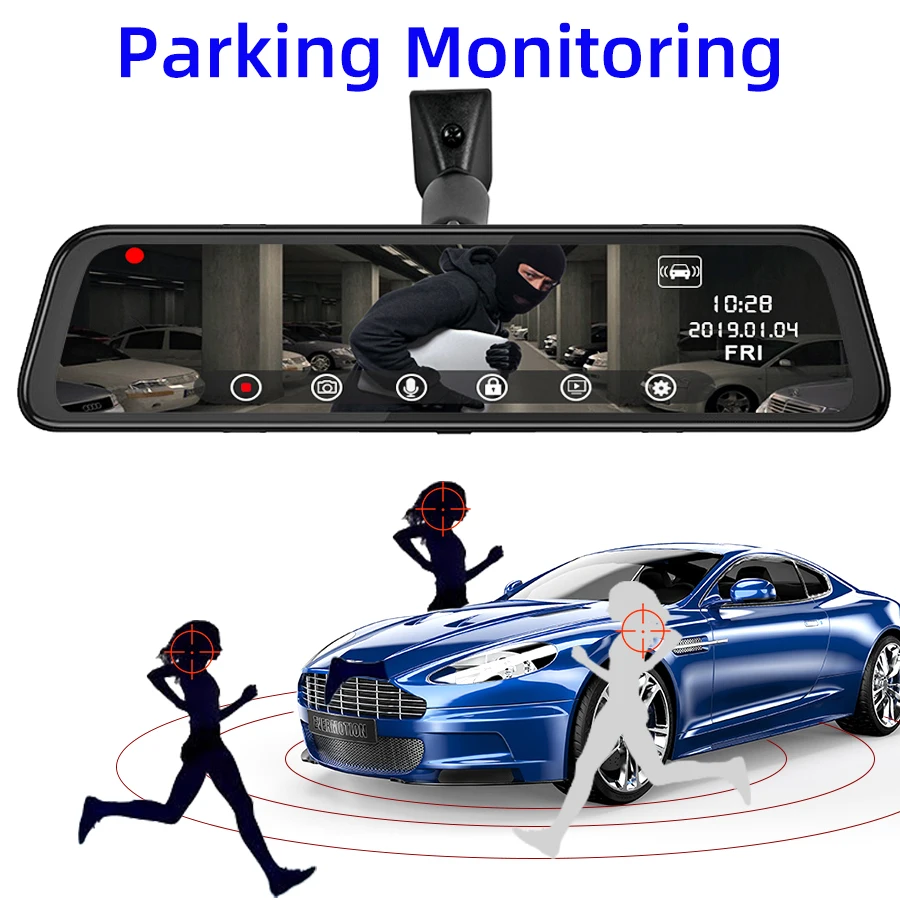 Автомобильный видеорегистратор Bluavido 4G Android 8 1 GPS 12 дюймов 2 Гб ОЗУ HD 1080P ADAS