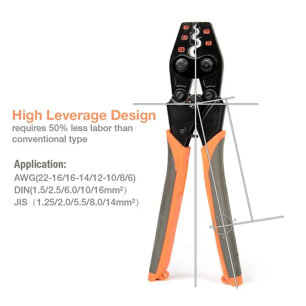 IWS-6/8/16/38 crimper plier Ratchet Crimping Tool for Non-Insulated Terminals 1.25-6MM&sup2; Polished Jaw Pressure regulating device