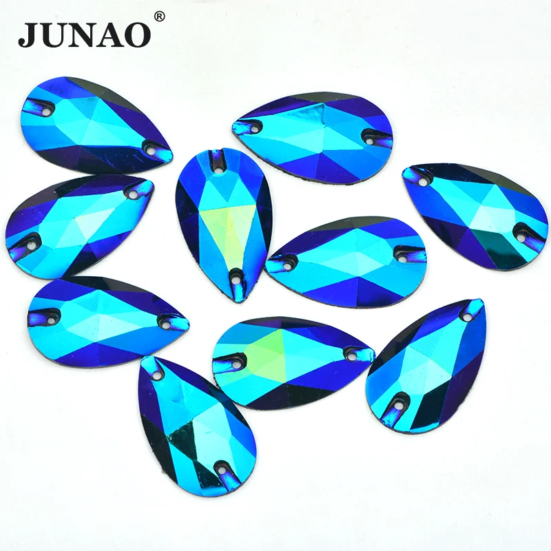 JUNAO, 17*28 мм, шитые большие хрустальные стразы AB, аппликация из смолы, стразы с плоской задней частью, камни для рукоделия