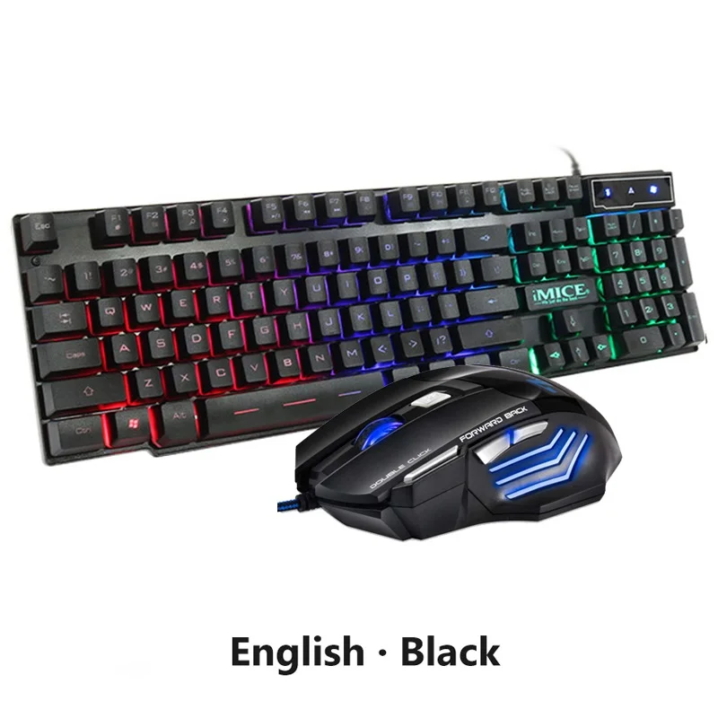 Игровая мышь Проводная игровая клавиатура 104 колпачки русские с подсветкой 5500 dpi Бесшумная мышь геймерская эргономичная мышь для ПК ноутбука - Цвет: Black Enkglish