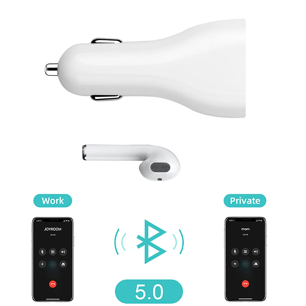 2.4A USB Автомобильное зарядное устройство с Bluetooth наушники гарнитура наушники-вкладыши с микрофоном громкой связи для Iphone samsung huawei