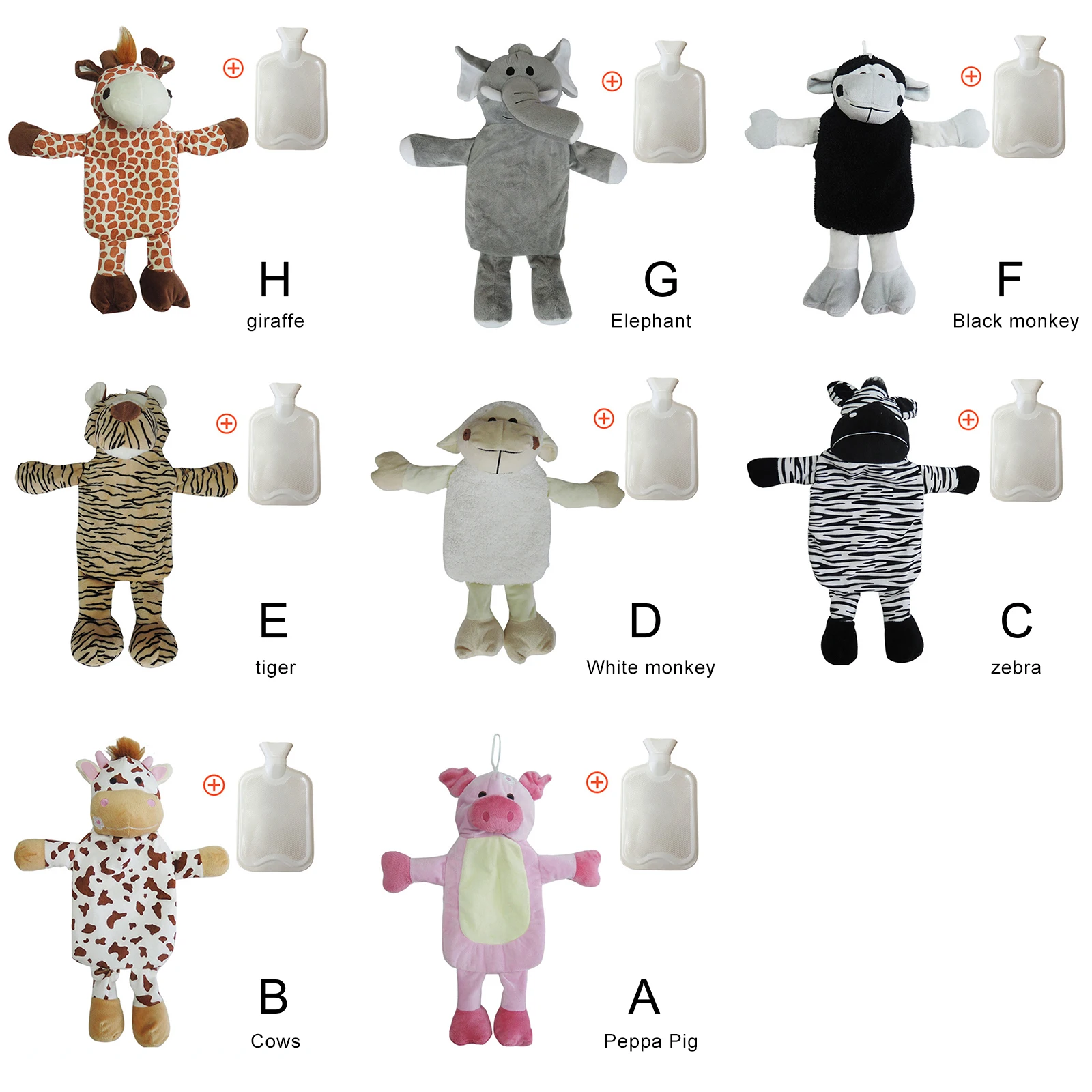 1L Winter Cute Elephant Hot Water Bottle Plush Soft Animal Shape with Fluffy Cover Hand Foot Warming Heating Pad Children Gifts