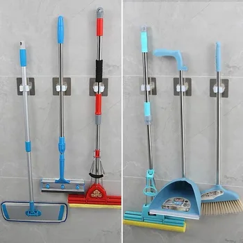 

Mop Broom Holder Wall Mounted Mop Holder Household Adhesive Storage Broom Hanger Mop Hook Racks Kitchen Bathroom Organizer ST04
