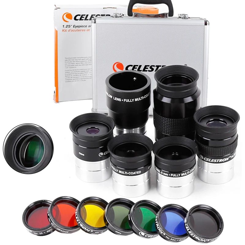 Celestron 1,25, 6 мм, 8 мм, 13 мм, 15 мм, маленького размера, круглой формы с диаметром 32 мм Plossl окуляр 2x Барлоу Лен планета Луна Цветной фильтр Пособия по астрономии аксессуар для телескопа комплект