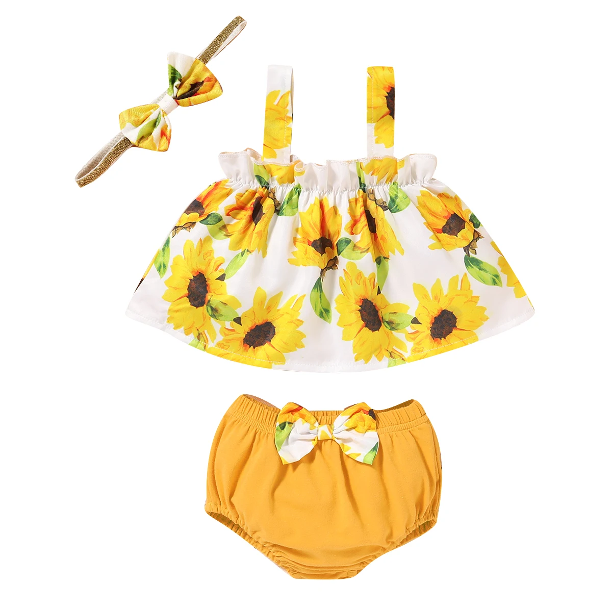 3Pcs Floral Newborn Baby Girl Clothes Sunflower Pants Shorts Outfit Set 0-18M
