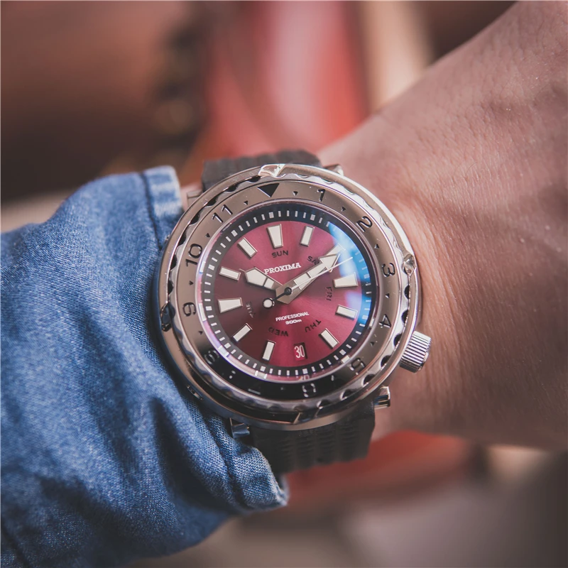 Reloj de pulsera automático para hombre, Dial rojo cronógrafo buceo automático, con bisel de cerámica de zafiro, reloj deportivo de lujo para deportivos| - AliExpress