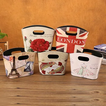 

British Style Retro Pu Leather Storage Basket Desktop Cosmetics Storage Box Leisure Office Debris Storage Organizer