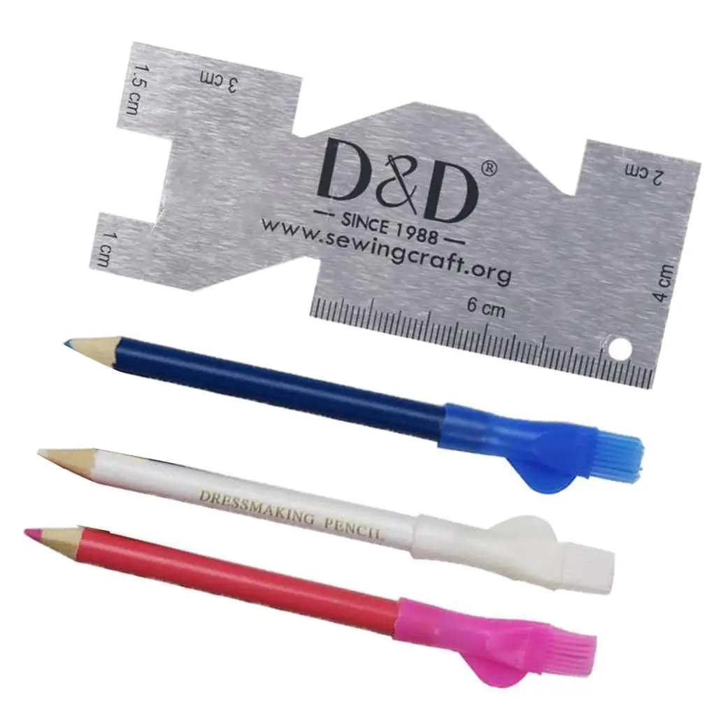 3Pcs Tailors Chalk Pen Pencil and 1 Piece Multi Functions Sewing Ruler For Sewing Dressmakers DIY Craft Markers Pens
