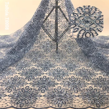 

New Arrival African Tulle Lace Fabrics High Quality 2019 Sky blue Lace Fabric With Sequins For Fashion Nigerian Lace Dress