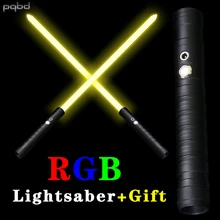 Pqbd rgb sabre de luz metal lidar com 80cm mini sabre de luz dois em um led laser espada 7 cores mudar som completo palco cosplay adereços