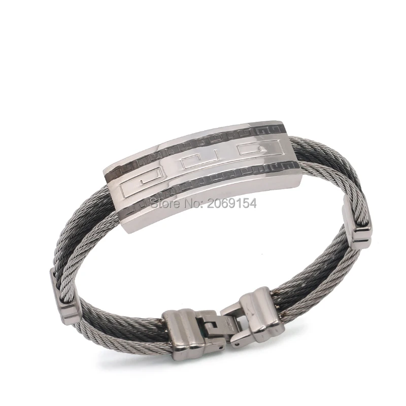 PAPERPLUS Wire Geometric Bangle for Men Stainless Steel Black Punk Jewelry New Korean Fashion Charm
