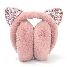 Складные наушники с блестками и кошачьими ушками, модные женские меховые Плюшевые ушные теплые наушники, повязка на голову с блестками, Мультяшные 3D наушники