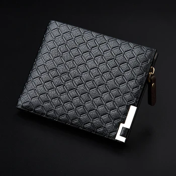 

Small Zipper Money Coin Soft Purse Synthetic Leather Embossed Luxury Bifold Short Men Wallet Slim Credit Card Holder Casual