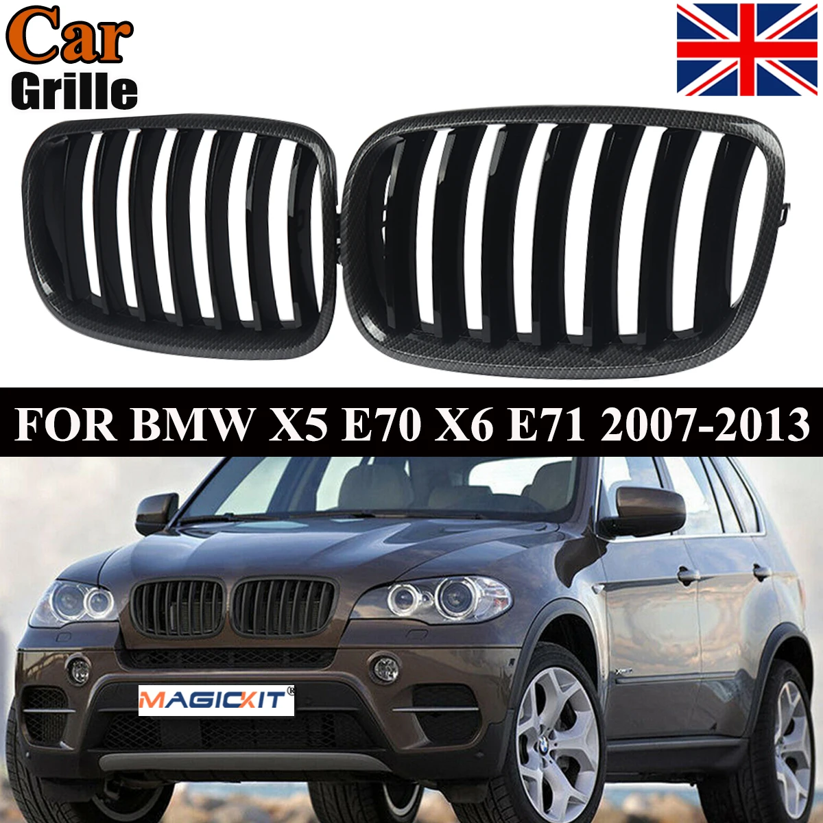 MagicKit пара для BMW X5 X6 E70 E71 2007-2013 углеродное волокно вид Передняя решетка гриль почки