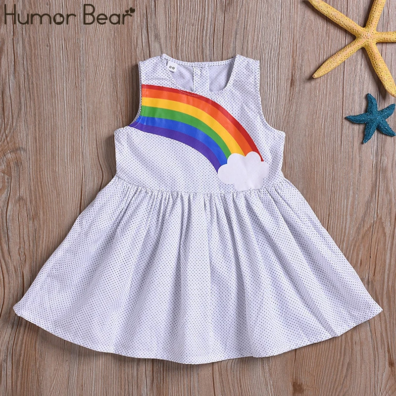 Humor Bear/Новинка г.; Брендовое платье для маленьких девочек; Летнее Детское платье для девочек; платье принцессы в горошек; цветная детская одежда с принтом - Цвет: white