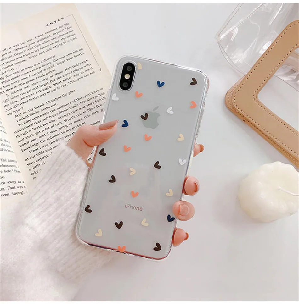 Мягкий прозрачный чехол для телефона Lovebay s для iphone 11 Pro X XS Max XR 6 6S 7 8 Plus, Прозрачный Простой чехол с цветочным принтом и сердечком