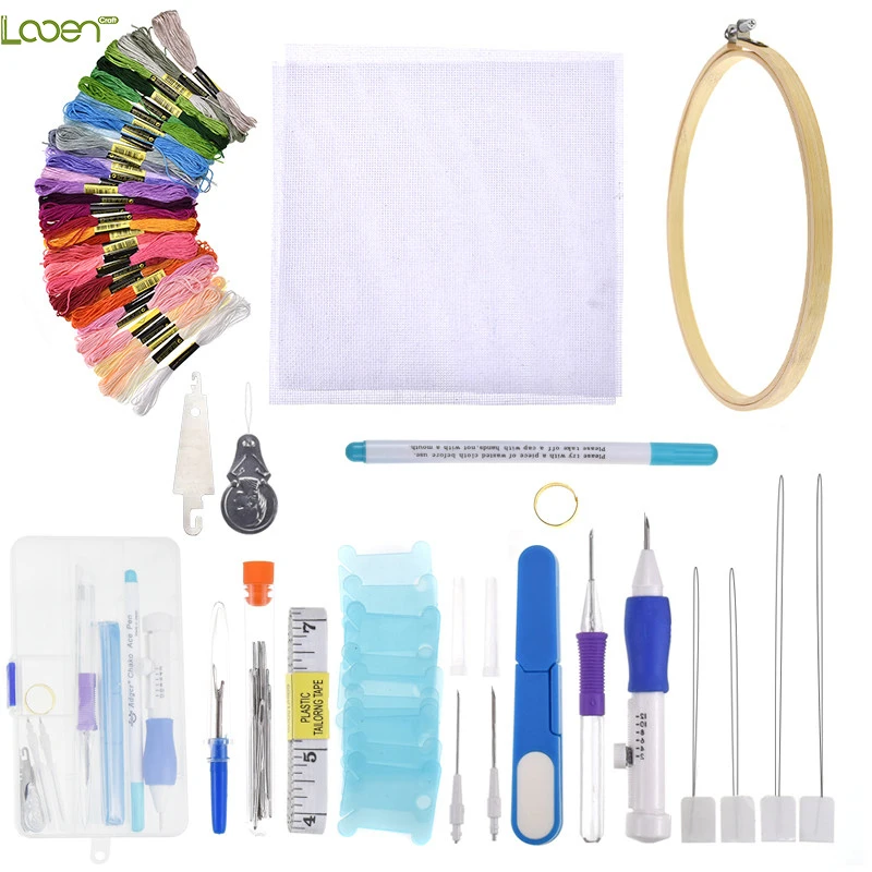 

Looen Magic Embroidery Pen Punch Needle Set with 50pcs Threads Scissors Needles Sewing Needles Accessories Set With Case For Mom