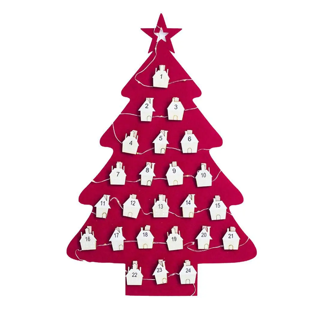 Christmas Countdown Glowing Calendar Clip String Tree Shaped Felt Ornament Happy New Year decoration for home