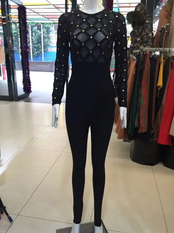 Sexyboutique бандажный комбинезон с длинным рукавом сексуальный сетчатый женский цельный комбинезон бандажный комбинезон