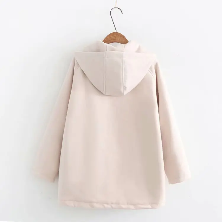 College Style Toggle Cute Rabbit Embroidered Thick Woolen Jacket Mid-length Duffle Coat Winter Models S25475