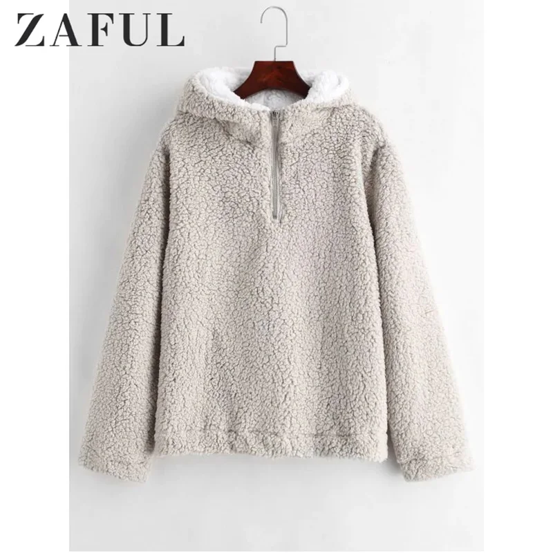 ZAFUL толстовка на молнии Borg мягкий Уютный Топ из искусственного меха Пушистый