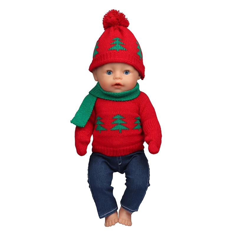 43 Cm Baby New Born Doll Clothes Wool Cute Santa Claus, Tree, Elk Christmas Clothes Suit For American 18 Inch Girl Doll Toy Gift