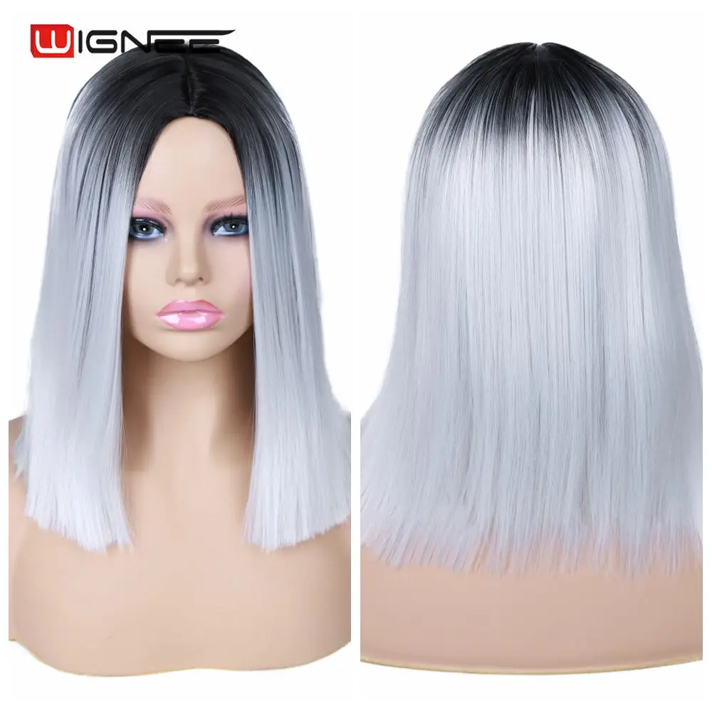 WigneeGBA19020 Wignee 2 тона Омбре коричневый пепельный блонд синтетический парик для женщин средняя часть короткие прямые волосы высокая температура косплей волосы парики - Цвет: WigneeGBA19020