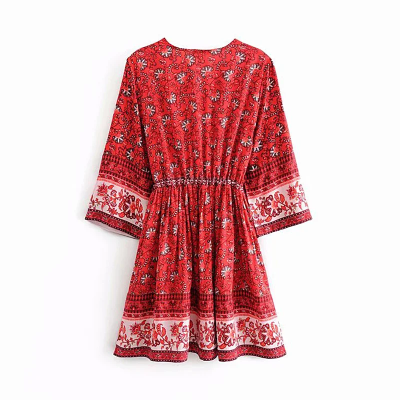 Boho шикарное летнее винтажное мини-платье с цветочным принтом для женщин модное пляжное платье на бретелях с завязками на пуговицах vestidos mujer