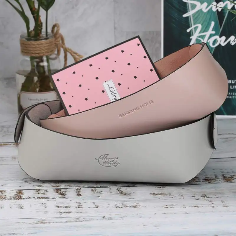 Pu Leather Desktop Storage Box Foldable Tray Home Sundries Cosmetics Storage Organizer