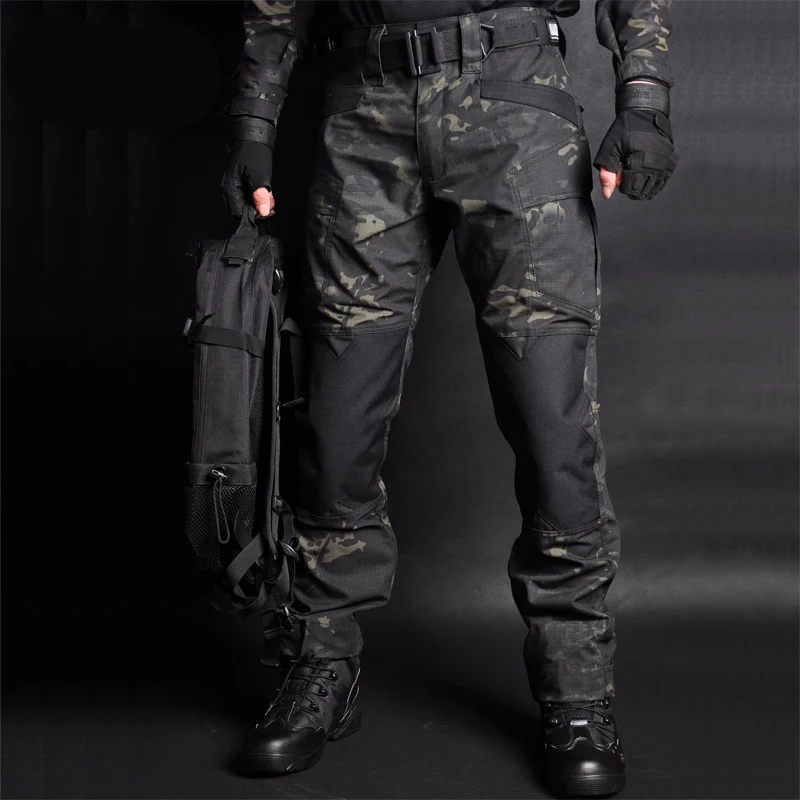 Мужские штаны для бега, тактические, камуфляжные, военные, Карго, спортивные штаны, свободные, камуфляжные, повседневные брюки для бега, tacticos XXXL - Цвет: Black camouflage