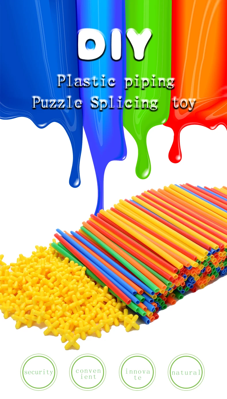 500pcs 4D Straw Building Blocks DIY Plastic Assembled Blocks Toy Straw Inserted Construction Toy Colorful Educational Kids Gift