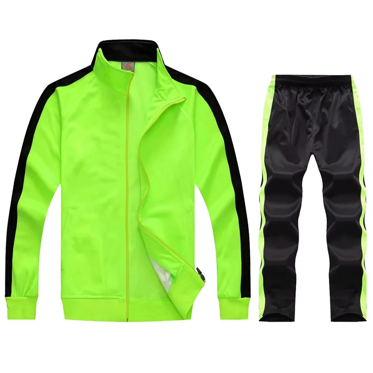 CN4Fluorescent green Весенне-осенний спортивный костюм для мужчин, тренировочный костюм на молнии, спортивная куртка, тренировочные штаны для бега, мужская спортивная одежда, комплект для бега, повседневный - Цвет: CN4Fluorescent green