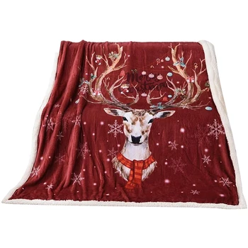

Hot Sale Christmas Deer Printed Sherpa Throw Blanket Soft 150X200cm Fleece TV Blankets for Bed/Sofa