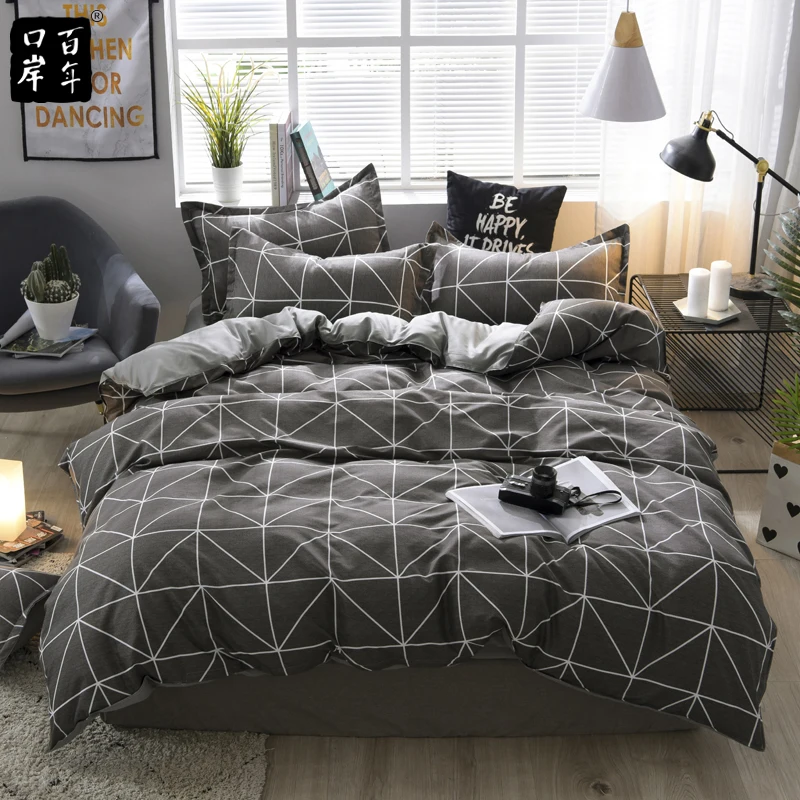 

4Pcs/Set Bedding Set Leaves Flower Stripe Bed Set 21Style Aloe Cotton Bed Sheet Semi-Reactive Printing Home Bed Textile Products