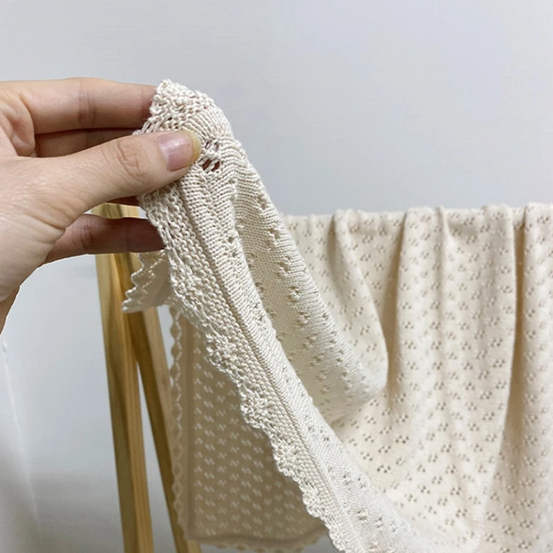Baby Knitted Cotton Blanket 92x86cm Newborn Receiving Swaddle Wrap with Flower Edge Bath Towel Infant Bedding Stroller Cover 4