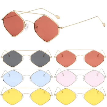 

Fashion Geometric Lens Sunglasses UV400 Metal Frame Sun Glasses For Woman Man Eyewear Yellow Blue Pink Grey Lens Hiking Eyewear