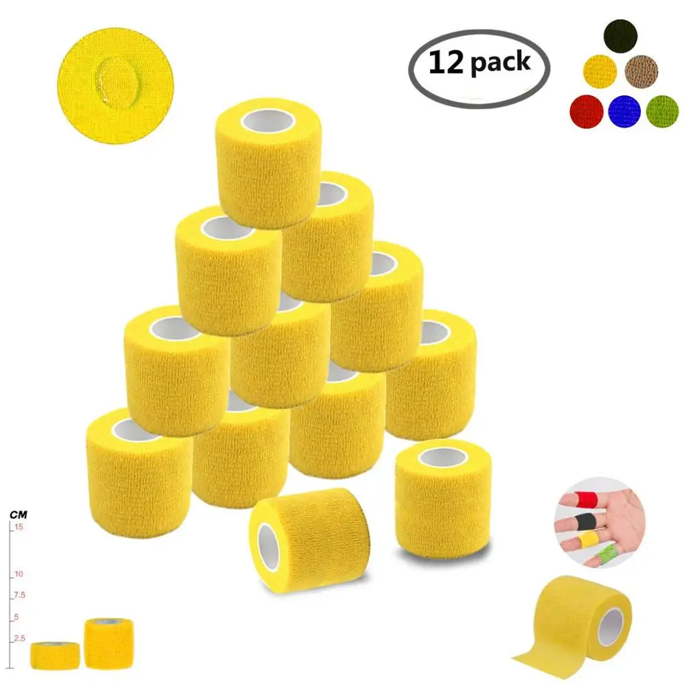 5cm yellow 12 упаковок, самоклеящаяся лента, медицинская связывающая повязка, Гибкая эластичная Спортивная прочная эластичная лента для первой помощи для голеностопного колена - Цвет: 5cm yellow