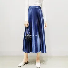 Модные европейские блестящие Сатиновые юбки с эластичной талией, женская уличная одежда, длинные плиссированные Сатиновые юбки, женские фиолетовые юбки трапециевидной формы