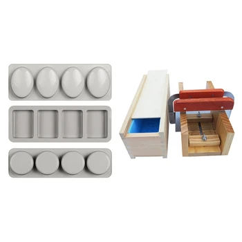 

3 PCS/Set Oval Rectangle Round Silicone Soap Mold with Soap Loaf Cutting Making Molds Wooden Kit