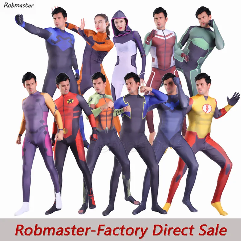 Маскарадные костюмы Young Justice Aqualad Black Lightning Robin Geo Force костюм зентай Детский на