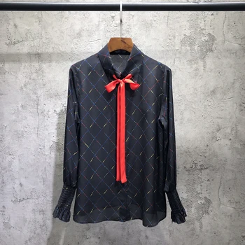 

New 2020 Autumn High Quality Streamers Silk Shirts Women Blouses