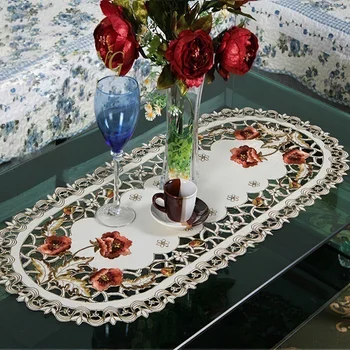 

Luxury Vintage Embroidered Cloth Oval Rectangular Table Cloth Event Party Banquet Home Decoration Table Cover Wedding Decor