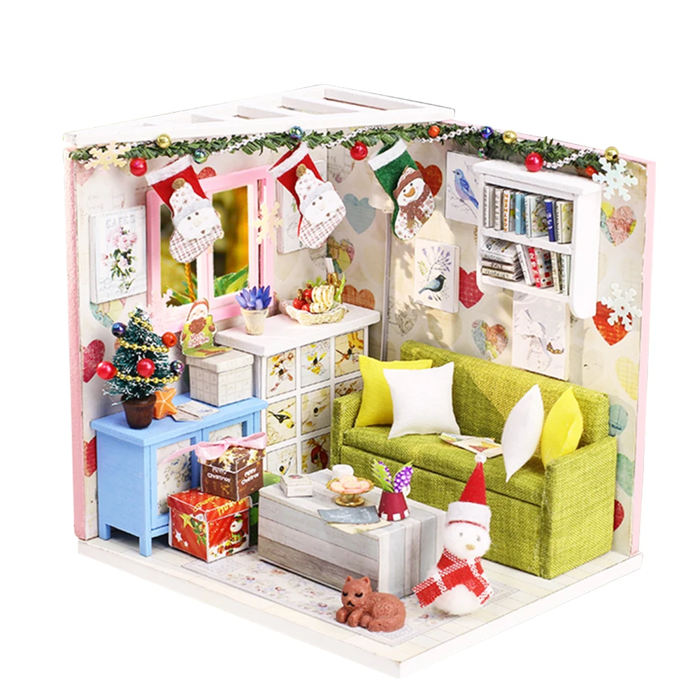 

Toy Miniature Christmas Handmade Assembling DIY House Set Model Gift Cottage Furniture Birthday Wooden Educational Children