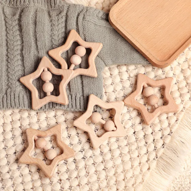 Baby Molar Toys Cartoon Star Shape Baby Teething Toys Food Grade Wooden Boy And Girl Gift Rattle For Children Kids Let's Make 3