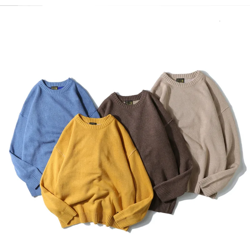 

2019 Autumn And Winter Men's New Casual Solid Color Round Neck Sweater Loose Temperament Trend Cotton Men Clothes M-2XL